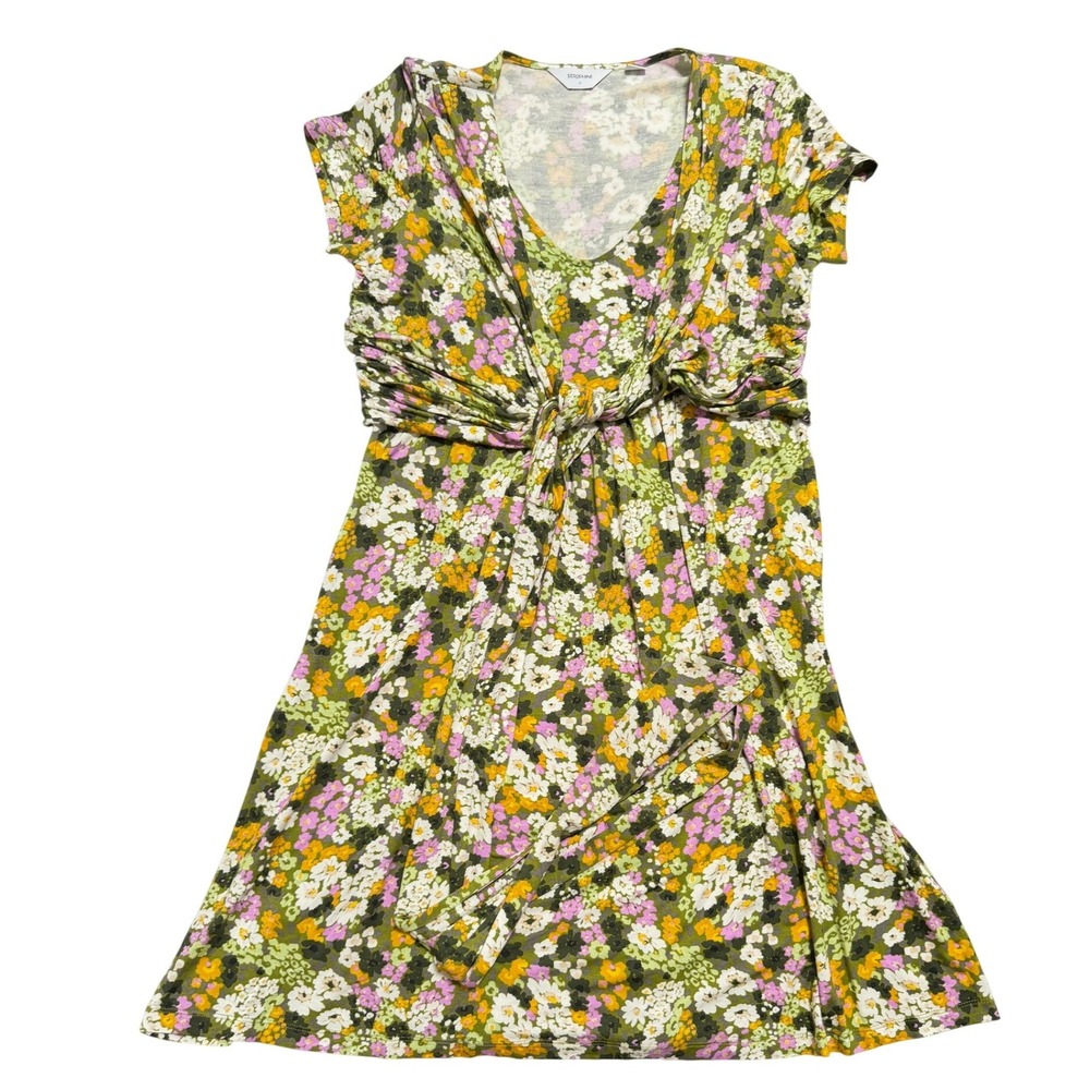 Seraphine Floral Wrap Nursing Maternity Dress Womens Medium Green Pink Excellent